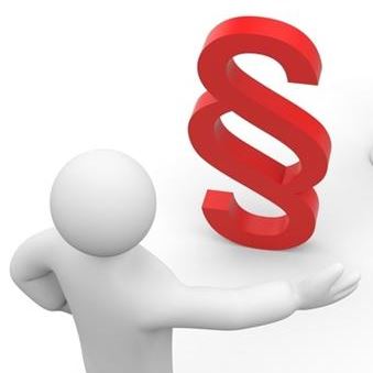 Piktogram forestillende en figur, der ser på et paragraftegn Piktogram forestillende en figur, der ser på et paragraftegn